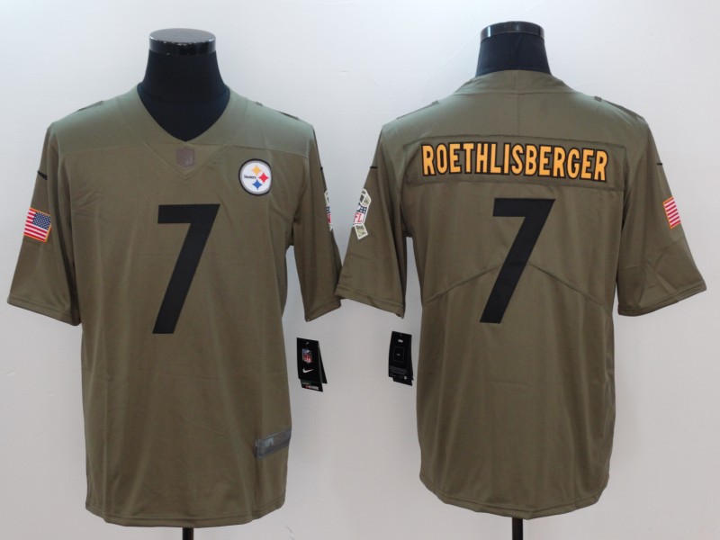 Men Pittsburgh Steelers #7 Roethlisberger Nike Olive Salute To Service Limited NFL Jerseys